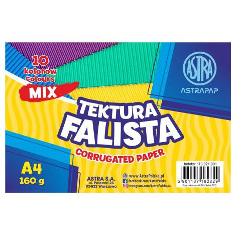 Tektura falista Astra, A4, 10 kolorów